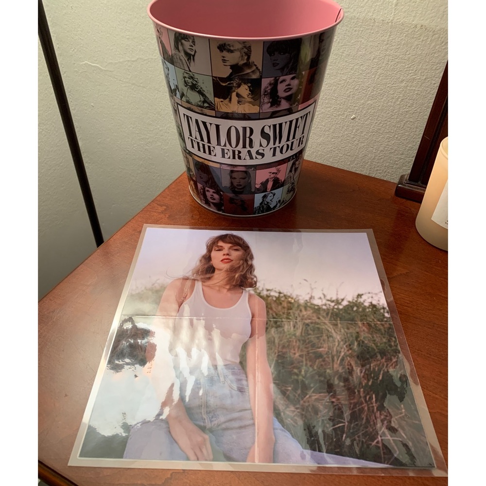 Taylor Swift the Eras tour official pink metal popcorn bucket & mini poster